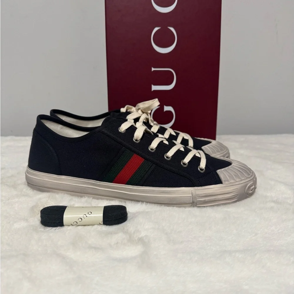 Gucci Black Sneakers with Red and Green Stripes